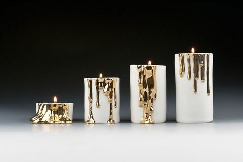 Porcelán gyertyatartó csepegő aranynal, Kina Ceramics