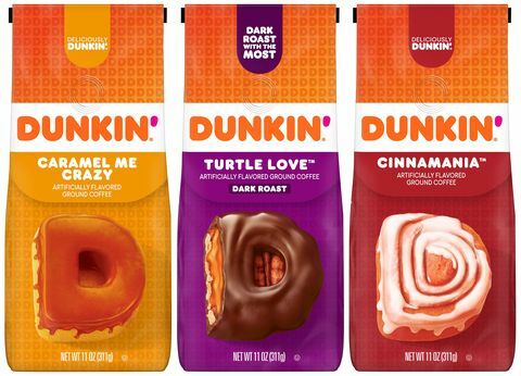 dunkin 'otthon karamellel őrült, teknős szerelem és cinnamania kávék