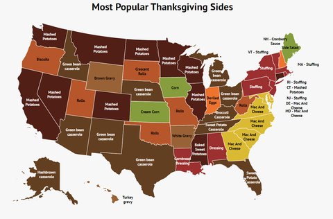 zippia térkép a legnépszerűbb hálaadó oldalakról