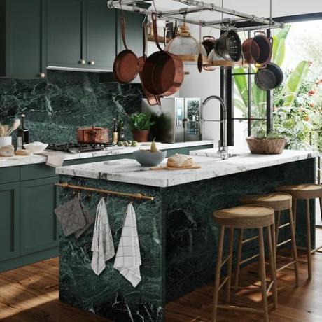 modern konyha kialakítása, verde tinos márványkonyha, m2-es ártól 600 font, kulonbordák
