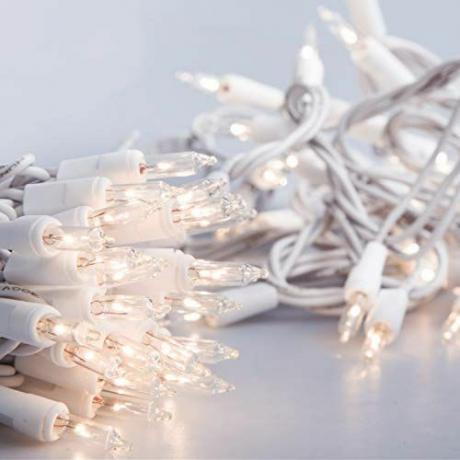 100 átlátszó karácsonyi fény fehér vezetéken