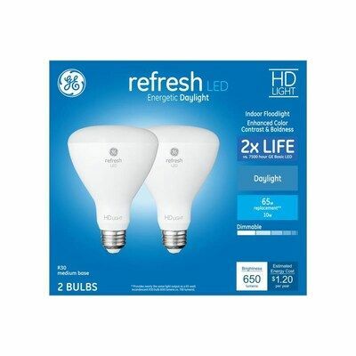 GE Refresh, 65 wattos EQ LED Br30 nappali fényre szabályozható özvegyi izzó (2 csomag)