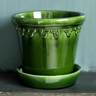 Koppenhágai üvegezett növényi edény és csészealj - smaragd - 21 cm